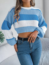 Load image into Gallery viewer, Color Block Round Neck Cropped Sweater