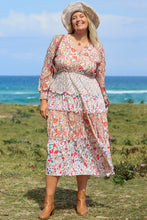 Load image into Gallery viewer, Khaki Plus Size Floral Tiered Ruffle Maxi Dress