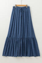 Load image into Gallery viewer, Sail Blue Solid Color Lace up High Waist Tiered Maxi Skirt