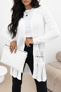 White Crochet Hollow Out Open Front Cardigan