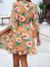 Load image into Gallery viewer, Ruffled Printed Surplice Half Sleeve Mini Dress