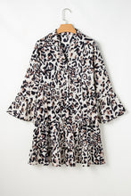 Load image into Gallery viewer, Black Leopard Print Buttoned Front 3/4 Sleeve Tiered Ruffled Hem Dress