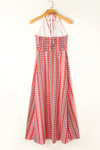 Load image into Gallery viewer, Red Halter Neck Tribal Boho Printed Backless Maxi Dress