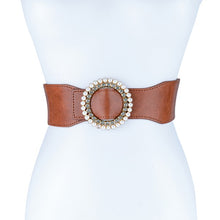 Load image into Gallery viewer, PEARL AND RHINESTONE ROUND BUCKLE BELT