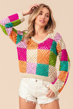 Load image into Gallery viewer, BiBi Multi Color Checkered Long Sleeve Knit Top