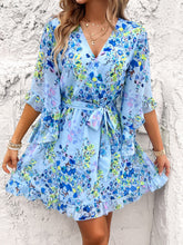 Load image into Gallery viewer, Ruffled Printed Surplice Half Sleeve Mini Dress