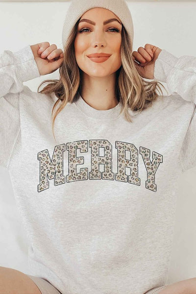 Leopard Merry Christmas Graphic Sweatshirt