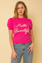 Load image into Gallery viewer, HELLO BEAUTIFUL SHORT SLEEVE SWEATER TOP