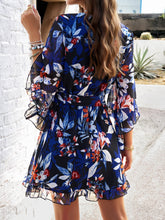 Load image into Gallery viewer, Ruffled Printed Surplice Half Sleeve Mini Dress