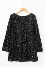 Load image into Gallery viewer, Black Sequin Long Sleeve Knot Cutout Back Mini Dress