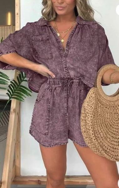 Denim washed romper