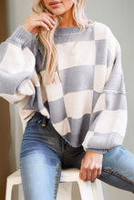 Load image into Gallery viewer, Plaid Exposed Seam Bishop Sleeve Sweater