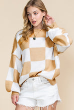 Load image into Gallery viewer, Plaid Exposed Seam Bishop Sleeve Sweater