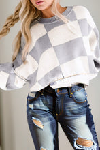 Load image into Gallery viewer, Plaid Exposed Seam Bishop Sleeve Sweater