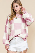 Load image into Gallery viewer, Plaid Exposed Seam Bishop Sleeve Sweater