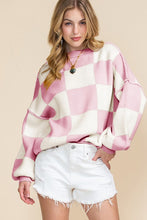 Load image into Gallery viewer, Plaid Exposed Seam Bishop Sleeve Sweater