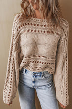 Load image into Gallery viewer, Gray Hollow-out Cable Knit Cropped Sweater