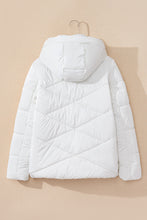 Load image into Gallery viewer, White Solid Quilted Hooded Zip Up Puffer Coat