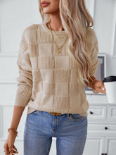 Load image into Gallery viewer, Checkered Round Neck Long Sleeve Sweater