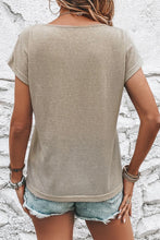 Load image into Gallery viewer, Decorative Button Graphic Round Neck Short Sleeve T-Shirt