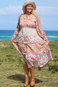 Khaki Plus Size Floral Tiered Ruffle Maxi Dress