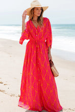 Load image into Gallery viewer, Drawstring Printed V-Neck Maxi Dress