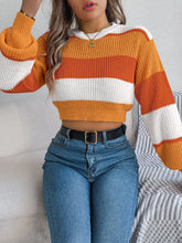 Load image into Gallery viewer, Color Block Round Neck Cropped Sweater