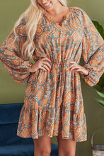 Load image into Gallery viewer, Orange Paisley Print Loose Fit Drawstring High Waist Mini Dress