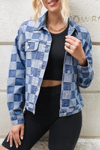 Load image into Gallery viewer, Checkered Button Up Long Sleeve Denim Jacket