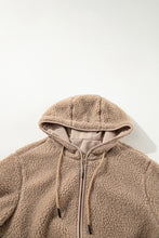 Load image into Gallery viewer, Pale Khaki Fleece Zip Up Drawstring Hooded Pocketed Jacket