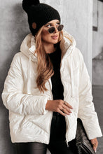 Load image into Gallery viewer, White Solid Quilted Hooded Zip Up Puffer Coat