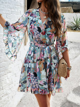 Load image into Gallery viewer, Ruffled Printed Surplice Half Sleeve Mini Dress