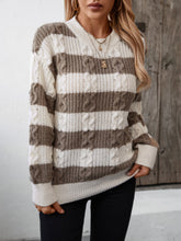 Load image into Gallery viewer, Striped Round Neck Long Sleeve Sweater