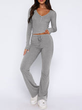 Load image into Gallery viewer, V-Neck Long Sleeve Top and Pants Set