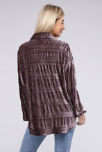 Load image into Gallery viewer, Wrinkle Effect Tiered Shirring Velvet Shirt