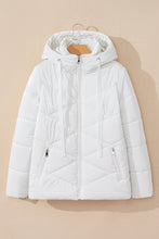 Load image into Gallery viewer, White Solid Quilted Hooded Zip Up Puffer Coat