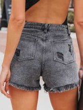 Load image into Gallery viewer, Distressed Fringe Denim Shorts with Pockets