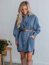 Load image into Gallery viewer, Button Up Collared Neck Long Sleeve Denim Dress