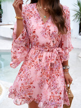 Load image into Gallery viewer, Ruffled Printed Surplice Half Sleeve Mini Dress