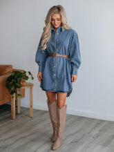 Load image into Gallery viewer, Button Up Collared Neck Long Sleeve Denim Dress