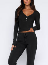 Load image into Gallery viewer, V-Neck Long Sleeve Top and Pants Set