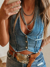 Load image into Gallery viewer, Buttoned V-Neck Denim Top