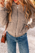 Load image into Gallery viewer, Light French Beige Zipper Pocketed Winter Fuzzy Jacket