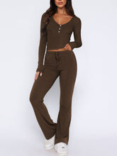 Load image into Gallery viewer, V-Neck Long Sleeve Top and Pants Set