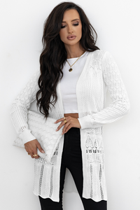 White Crochet Hollow Out Open Front Cardigan