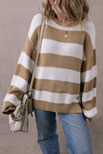 Load image into Gallery viewer, Light French Beige Colorblock Striped Drop Shoulder Side Slit Sweater