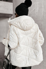 Load image into Gallery viewer, White Solid Quilted Hooded Zip Up Puffer Coat