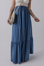 Load image into Gallery viewer, Sail Blue Solid Color Lace up High Waist Tiered Maxi Skirt