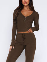 Load image into Gallery viewer, V-Neck Long Sleeve Top and Pants Set