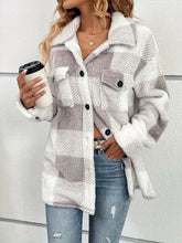 Load image into Gallery viewer, Plaid Dropped Shoulder Long Sleeve Plush Coat